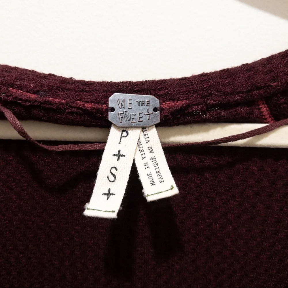 Free People We the Free Laguna Burgundy Thermal Long Sleeve Top - Picture 6 of 7